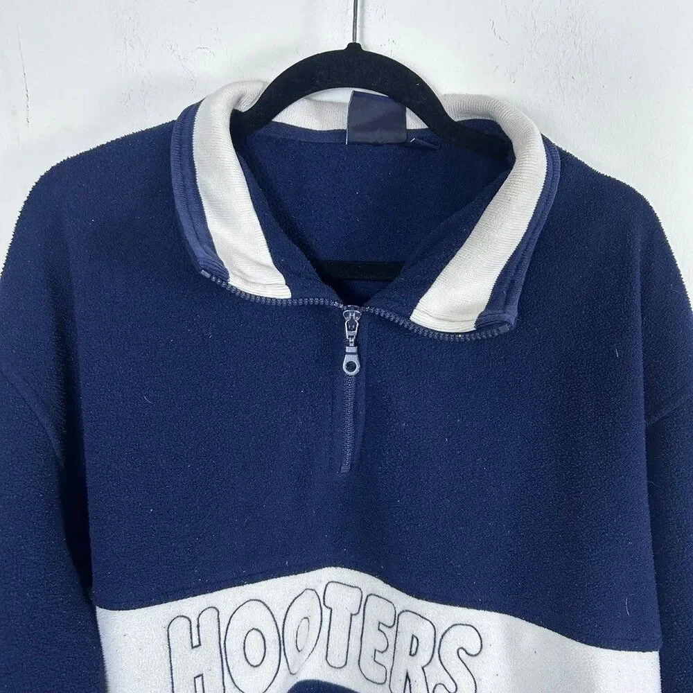Vintage Hooters Akwa Fleece Pullover Mens XL Navy Blue 1/4 Zip Made in USA